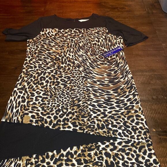 Peter Nygard cheetah print black inserts dress Size Medium NWT - Picture 1 of 6